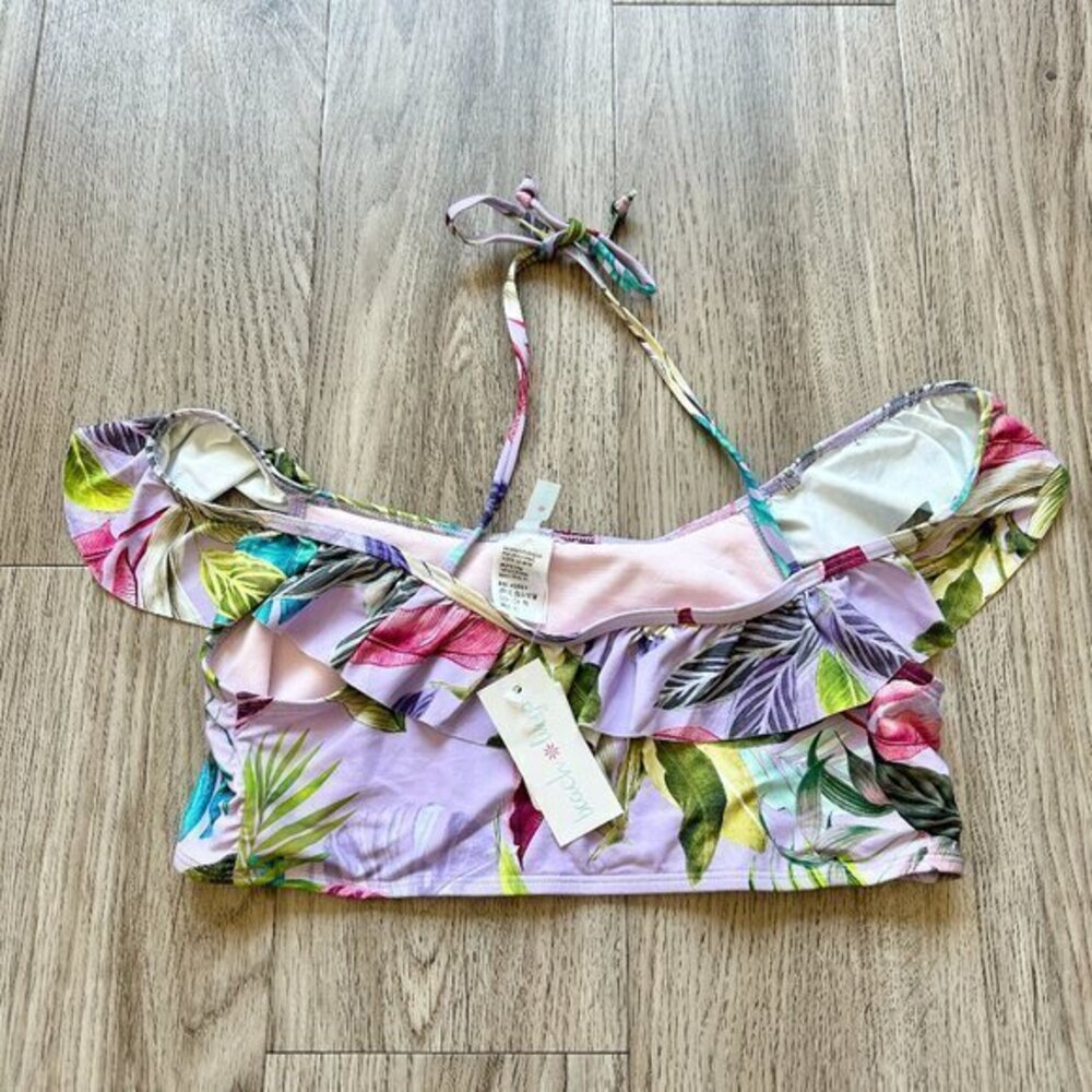 Beach Lingo Girl's Purple Palm Print Floral Off the Shoulder Bikini Top 16 NWT